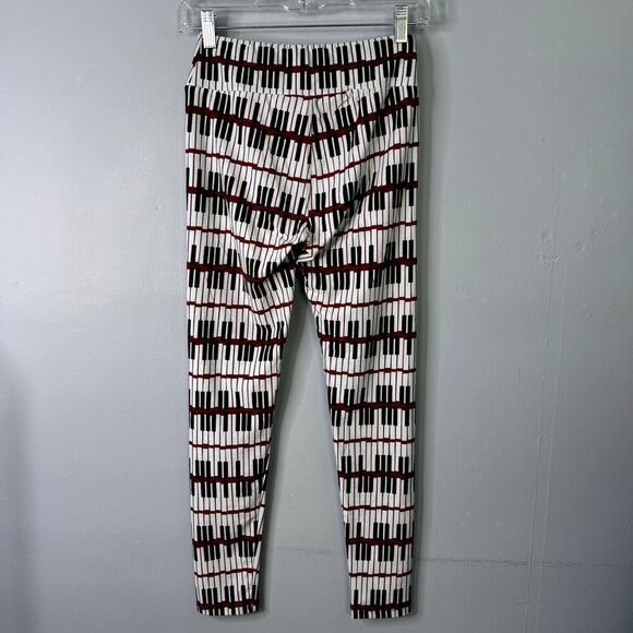 LuLaRoe Light Blue Burgundy Piano Keys Music Leggings Pants Women's One Size OS - Picture 8 of 10